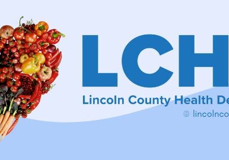 Heart-shaped vegetables, Lincoln County Health Department logo.