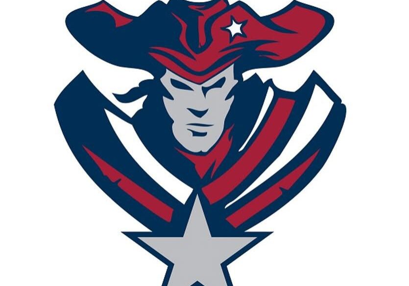 Patriot-themed logo with star and hat.