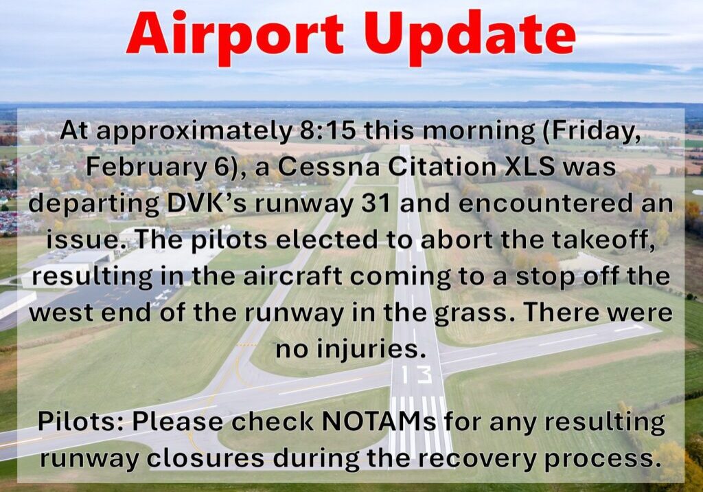 Airport runway closure notice with grassy area.