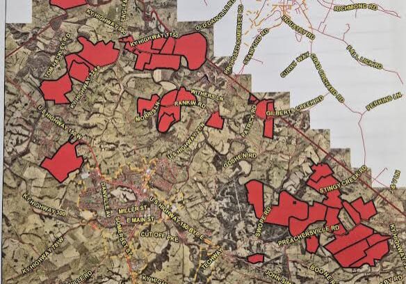 Lincoln County property map with red highlighted areas.